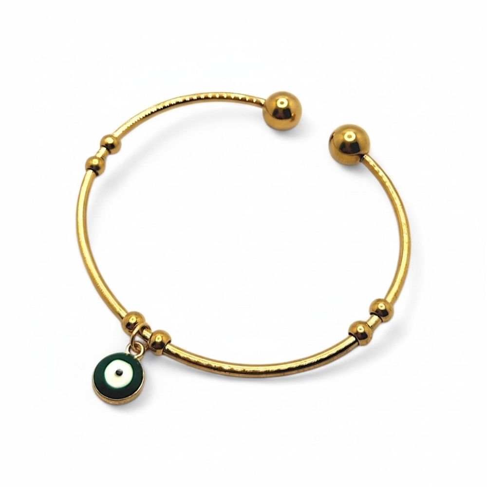 Gold-Tone Stainless Steel Evil Eye Charm Cuff Bracelet - Green
